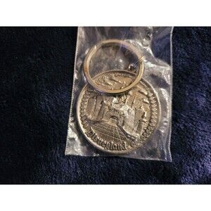 Disneyland Sleeping Beauty Castle Pewter Coin Keychain Heavy Metal Souvenir